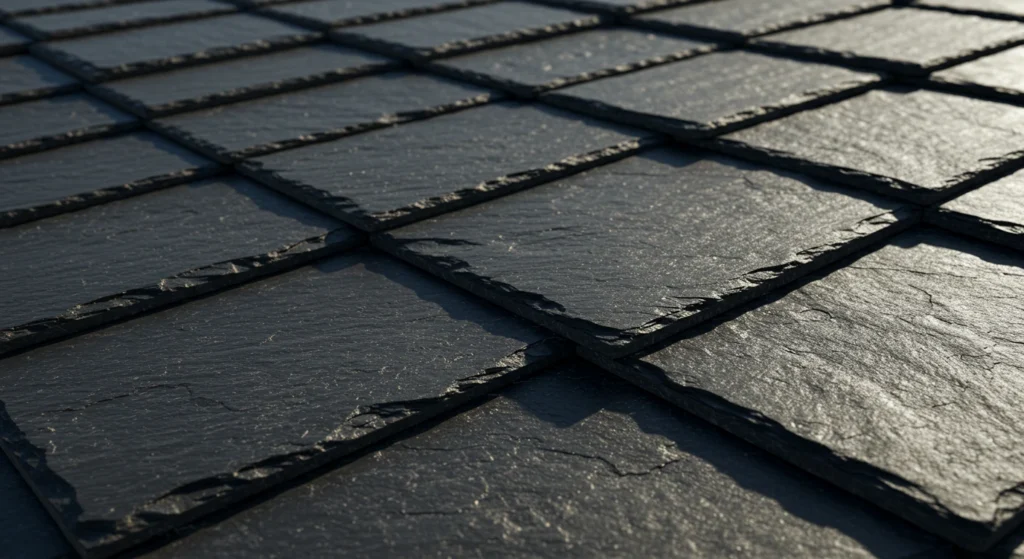 Elegant slate roofing installed on a high-end property, showcasing luxury and longevity in Concord, MA.
